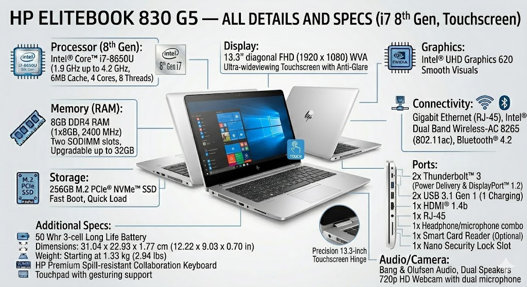 HP ELITEBOOK 830 G5 i7 8TH GEN 8 GB RAM 256 SSD TOUCHSCREEN